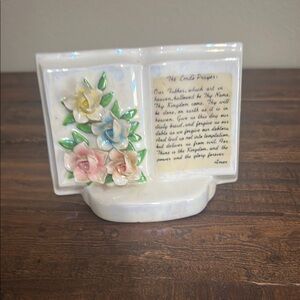Vintage Floral Ceramic Prayer Book Accent